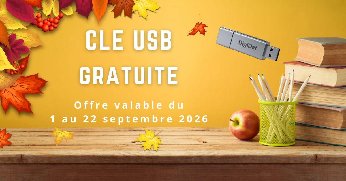 Clé USB gratuite, offre valable du 1 au 15 septembre 2026.